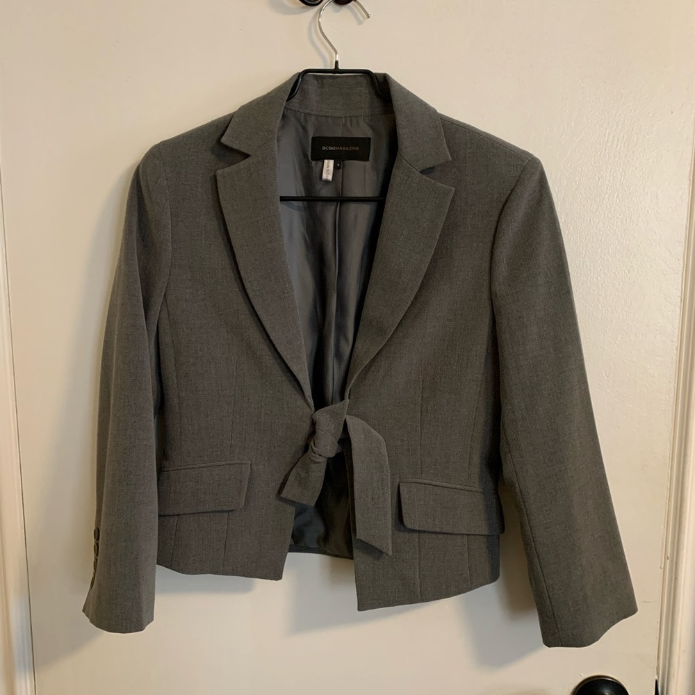 BCBGMaxAzria Gray Blazer/Suit Jacket with Front Tie